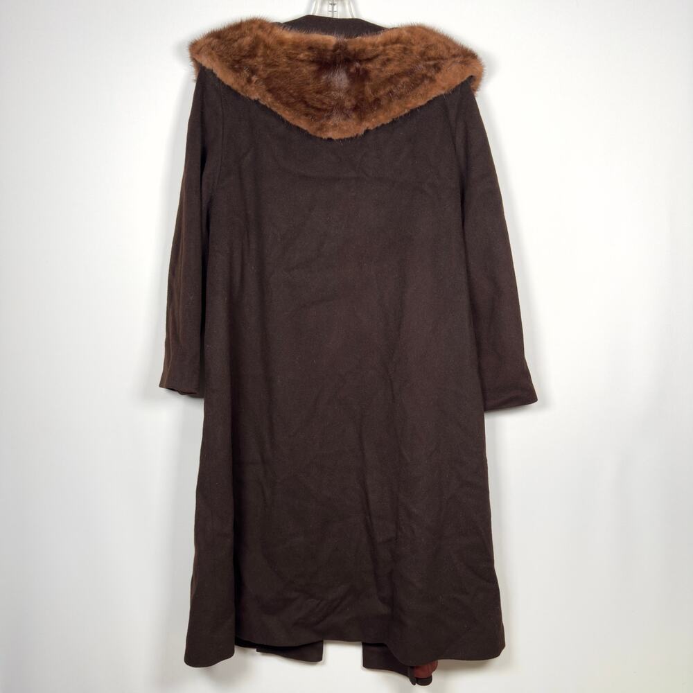 Vintage 1960's Maurice Brown Winter Overcoat Fur Collar Women's Size 8/ Medium - Picture 3 of 9